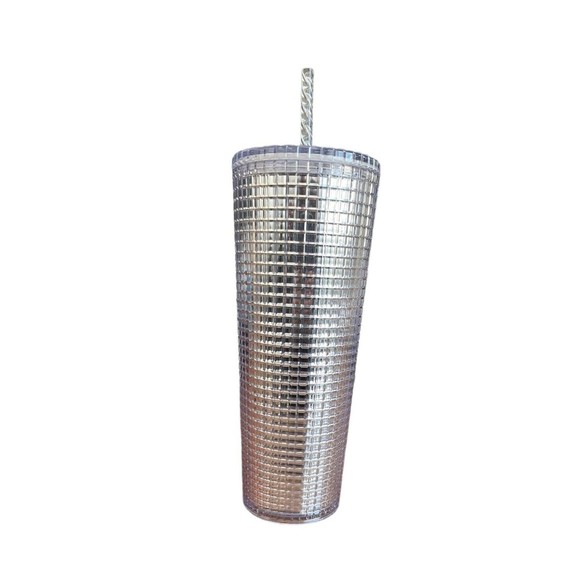 Starbucks Tumbler Silver Chrome Grid Ombre Gradient Cold Cup Swirl Straw Venti - Picture 2 of 5